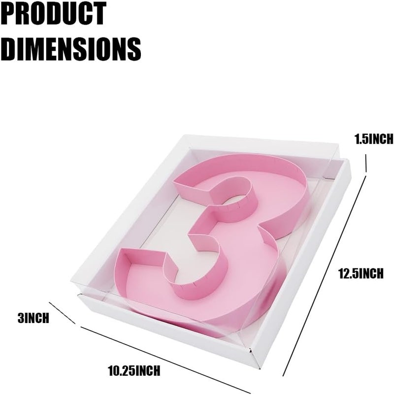 Kafucize 12.5inch Fillable Paper Mache Number Letter Cardboard Cutouts Charcuterie Board Food Sweet Cupcake Tray Party Decorative Box (Number 3, Pink) - Image 3